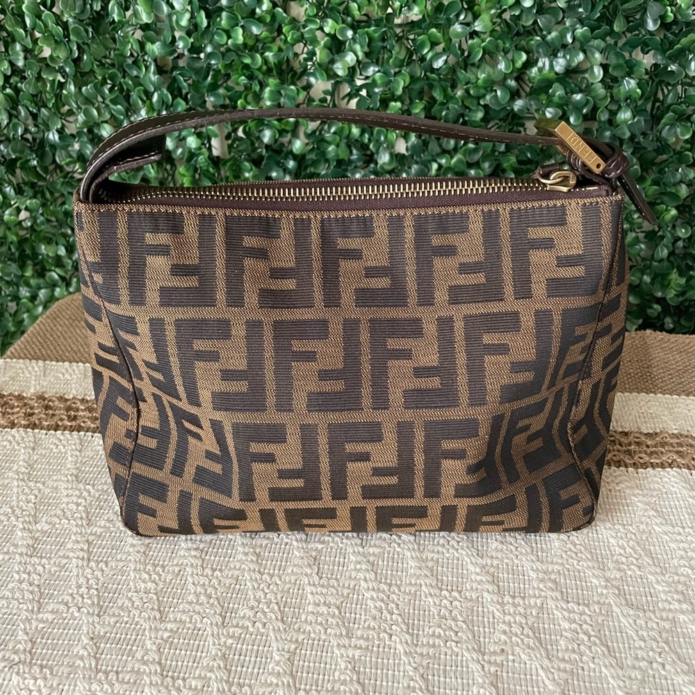 Fendi Brown and Dark Brown Zucca Logo Wristlet - Picture 2 of 13